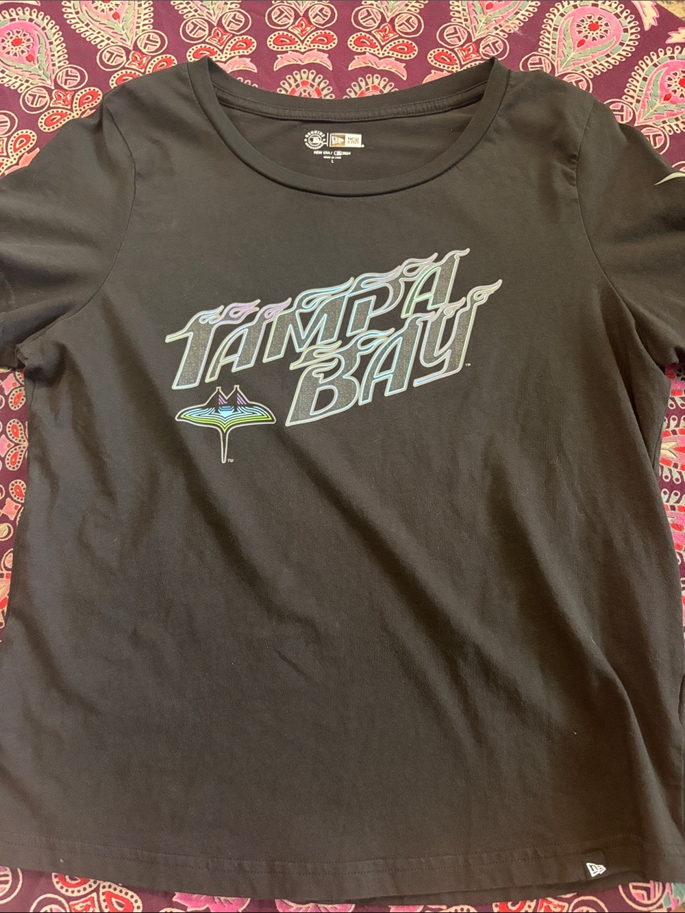 New Era Black Tee with Neon Green Star Graphic